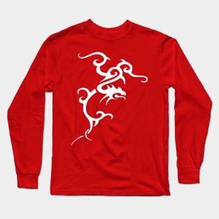 Minimalistic Japanese Tribal Style Dragon In White Long Sleeve T-Shirt